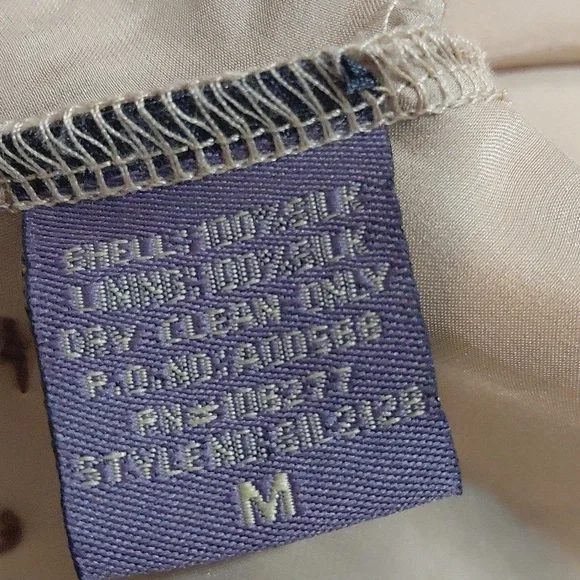 100% Silk Beige Satin Embroidered Tie-Front Top - Picture 11 of 13